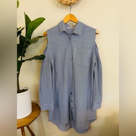 SOFT SURROUNDINGS Striped Cold Shoulder Tunic Dress Blouse Size L - Picture 2 of 9